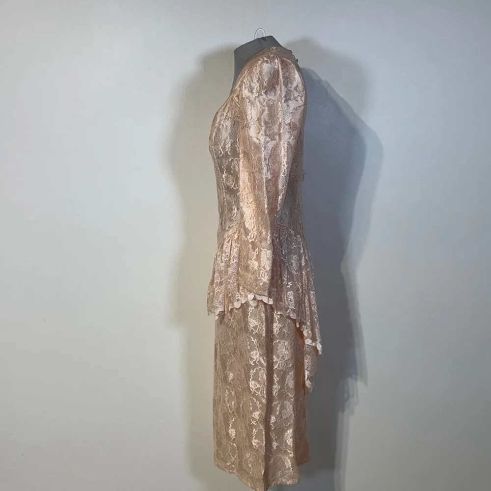 Vintage Scott McClintock Dress Women’s Size 12 Pink Lace Peplum Back Zipper - Picture 4 of 15